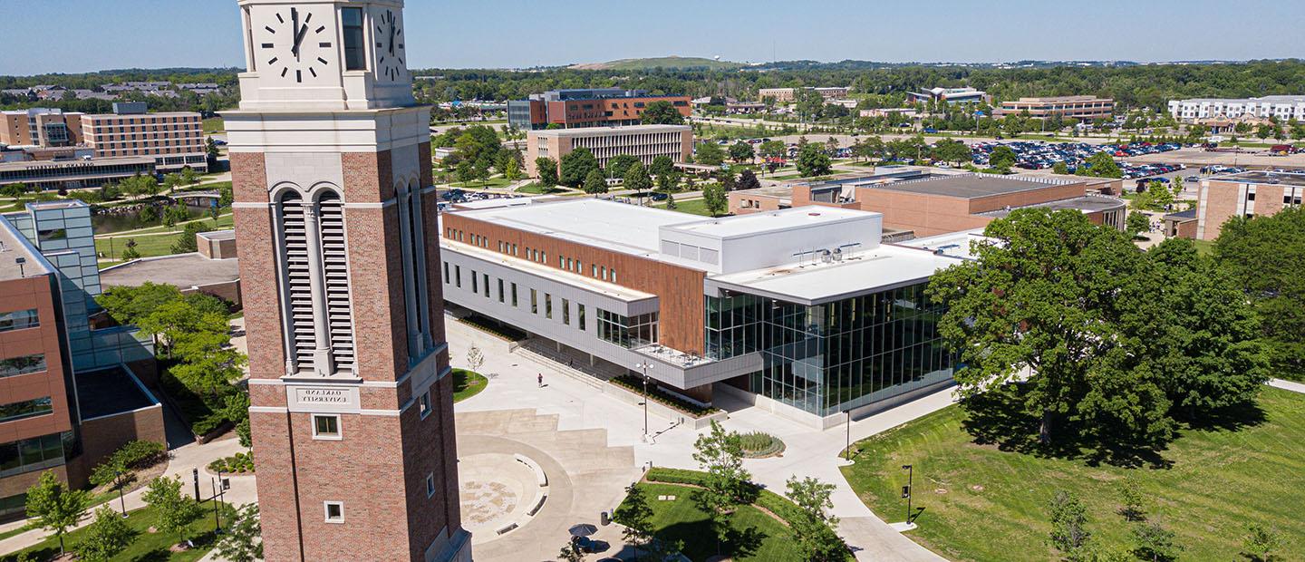 An aerial photo of Oakland University's campus.